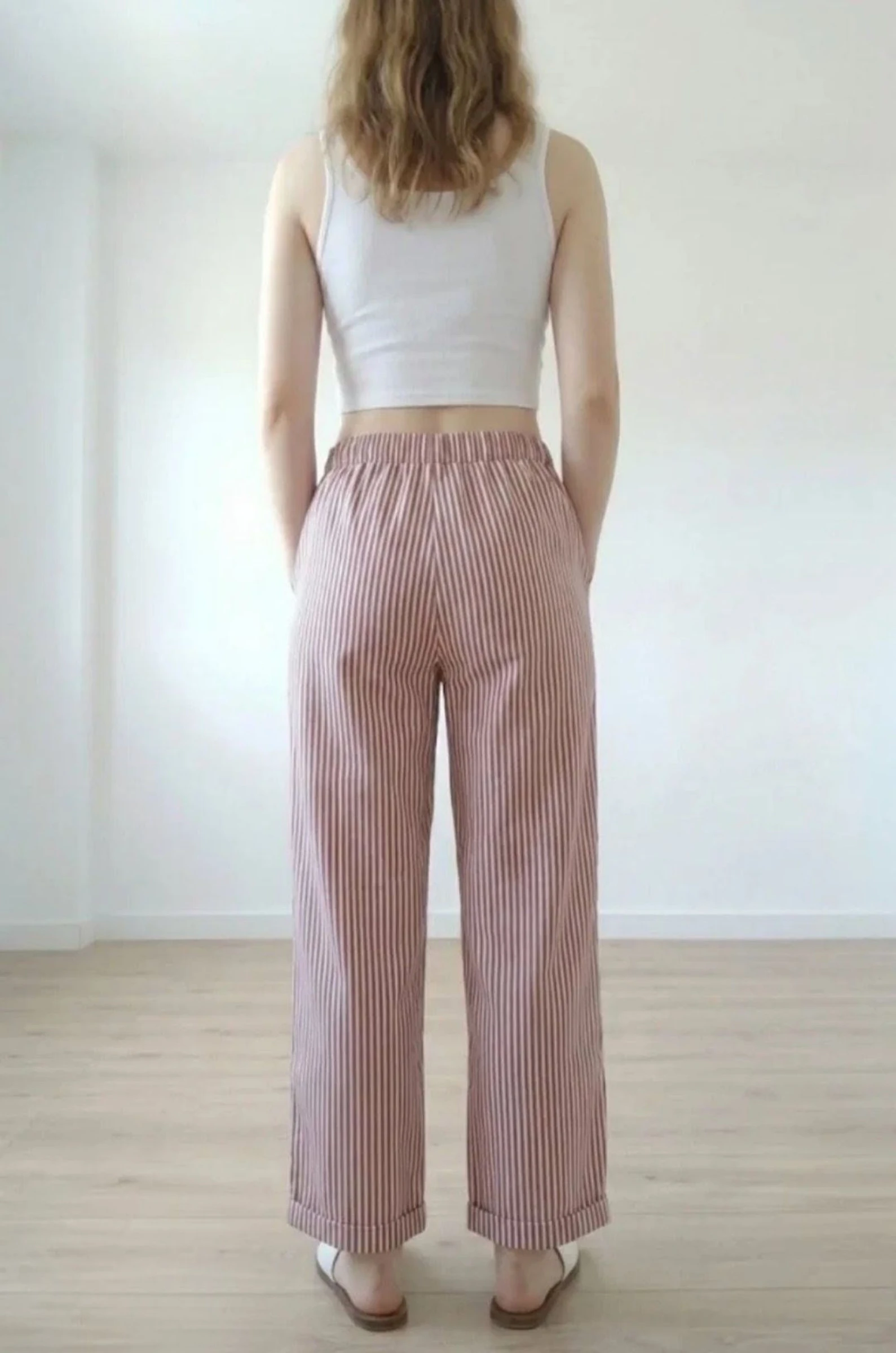 Wide-leg pants summer vertical stripes, L 40 – photo 2